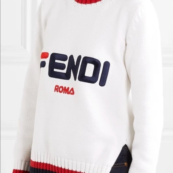 FENDI EMBROIDERED STRIPED COTTON SWEATER - Picture 13 of 15